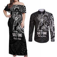 Black Guam Latte Stone Tribal Tattoo Couples Matching Off Shoulder Maxi Dress and Long Sleeve Button Shirt Hafa Adai Six 7 One