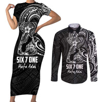 Black Guam Latte Stone Tribal Tattoo Couples Matching Short Sleeve Bodycon Dress and Long Sleeve Button Shirt Hafa Adai Six 7 One