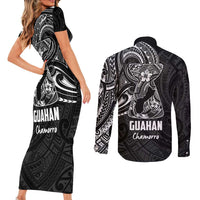 Black Guam Latte Stone Tribal Tattoo Couples Matching Short Sleeve Bodycon Dress and Long Sleeve Button Shirt Hafa Adai Six 7 One