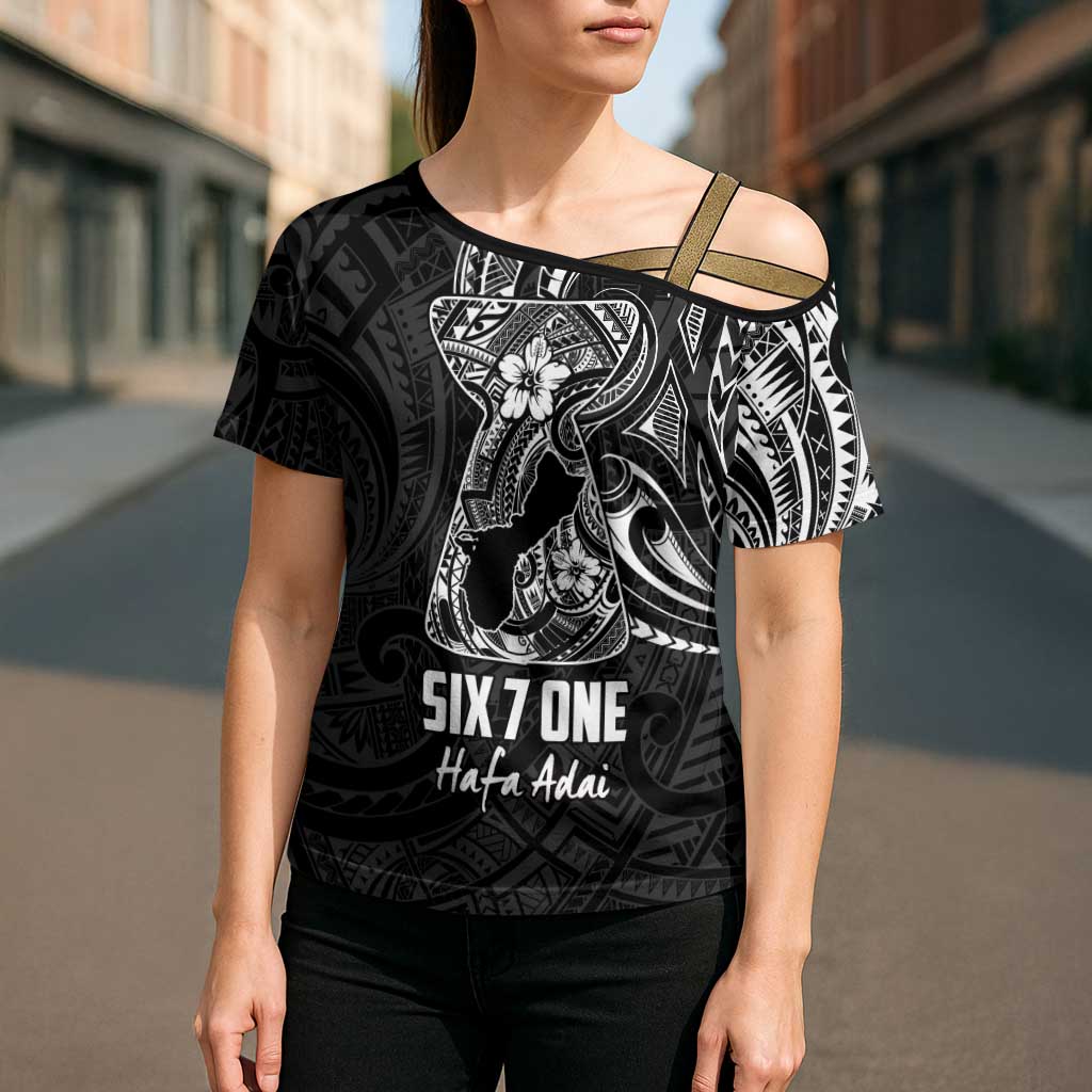 Black Guam Latte Stone Tribal Tattoo Cross Shoulder Shirt Hafa Adai Six 7 One - Polynesian Pride