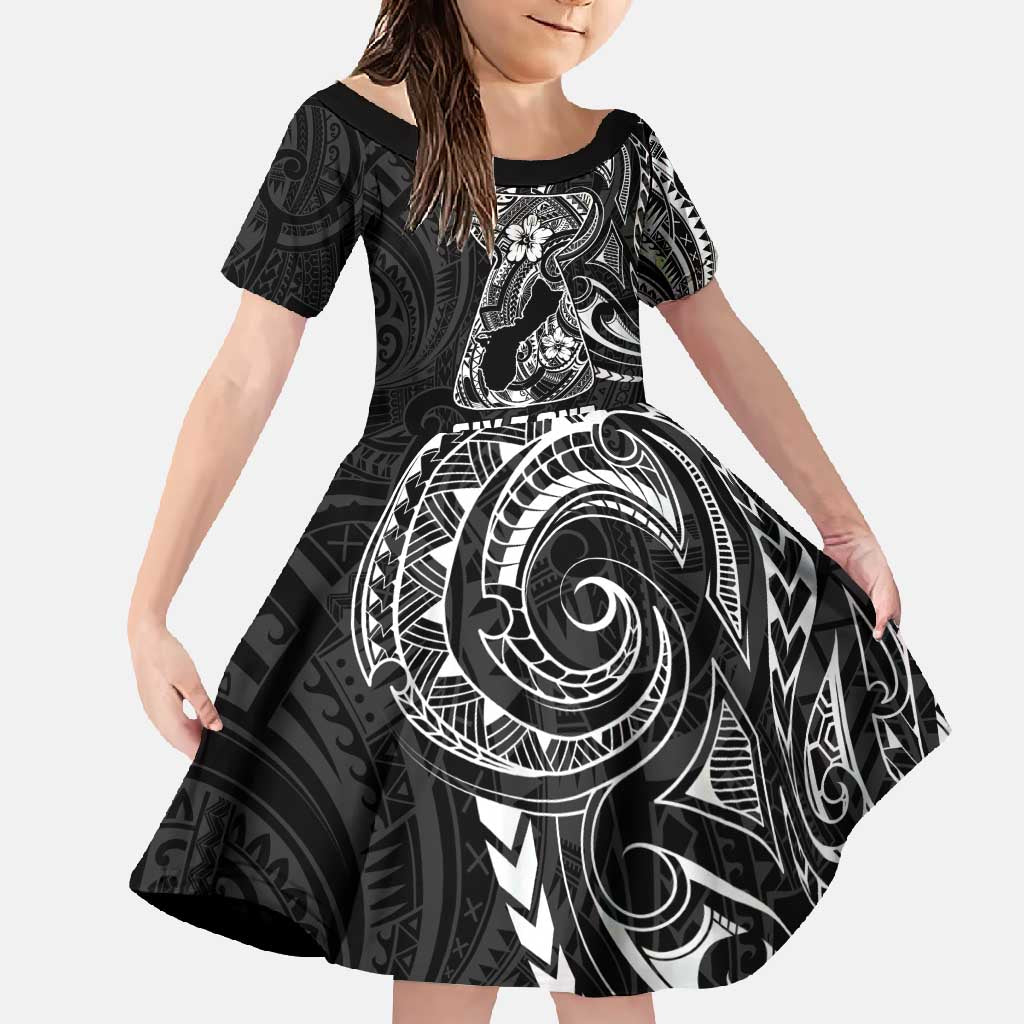 Black Guam Latte Stone Tribal Tattoo Family Matching Long Sleeve Bodycon Dress and Hawaiian Shirt Hafa Adai Six 7 One LT9 Daughter's Dress Black - Polynesian Pride