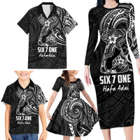 Black Guam Latte Stone Tribal Tattoo Family Matching Long Sleeve Bodycon Dress and Hawaiian Shirt Hafa Adai Six 7 One LT9 - Polynesian Pride