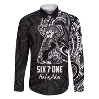 Black Guam Latte Stone Tribal Tattoo Family Matching Long Sleeve Bodycon Dress and Hawaiian Shirt Hafa Adai Six 7 One LT9 Dad's Shirt - Long Sleeve Black - Polynesian Pride