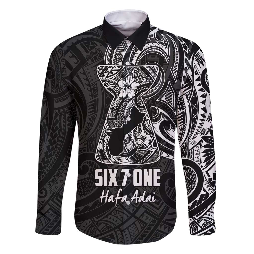 Black Guam Latte Stone Tribal Tattoo Family Matching Mermaid Dress and Hawaiian Shirt Hafa Adai Six 7 One LT9 Dad's Shirt - Long Sleeve Black - Polynesian Pride