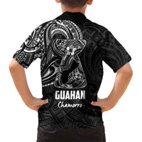 Black Guam Latte Stone Tribal Tattoo Family Matching Short Sleeve Bodycon Dress and Hawaiian Shirt Hafa Adai Six 7 One LT9 - Polynesian Pride