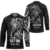 Black Guam Latte Stone Tribal Tattoo Hockey Jersey Hafa Adai Six 7 One - Polynesian Pride