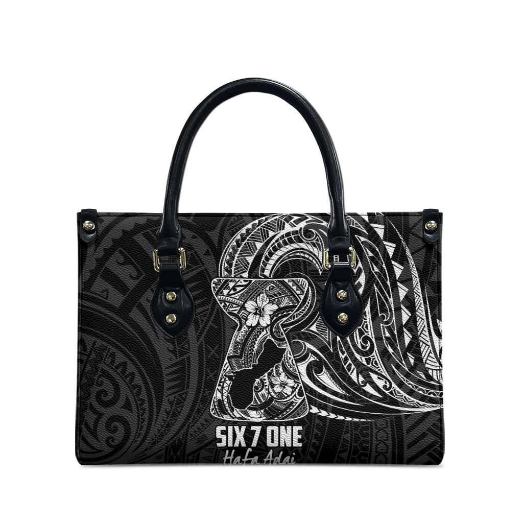 Black Guam Latte Stone Tribal Tattoo Leather Bag Hafa Adai Six 7 One - Polynesian Pride