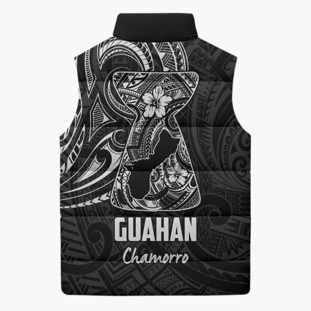 Black Guam Latte Stone Tribal Tattoo Sleeveless Puffer Jacket Hafa Adai Six 7 One - Polynesian Pride