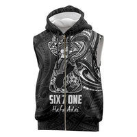 Black Guam Latte Stone Tribal Tattoo Sleeveless Zip Hoodie Hafa Adai Six 7 One - Polynesian Pride
