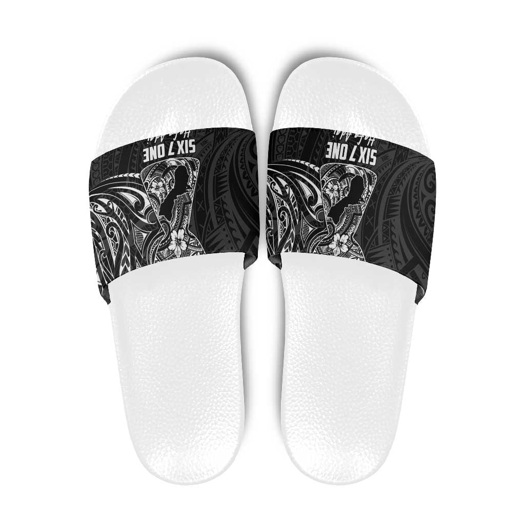 Black Guam Latte Stone Tribal Tattoo Slide Sandals Hafa Adai Six 7 One - Polynesian Pride