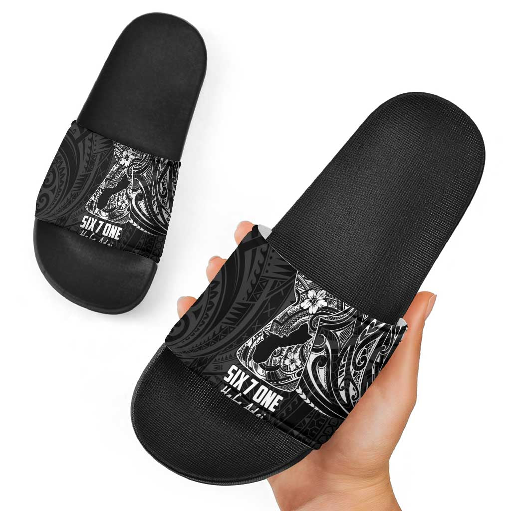 Black Guam Latte Stone Tribal Tattoo Slide Sandals Hafa Adai Six 7 One - Polynesian Pride