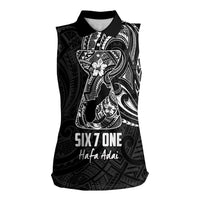 Black Guam Latte Stone Tribal Tattoo Women Sleeveless Polo Shirt Hafa Adai Six 7 One