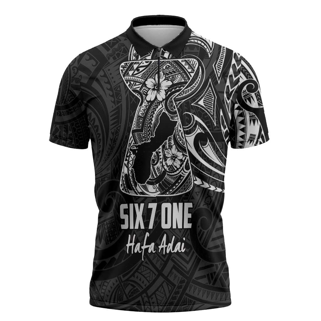 Black Guam Latte Stone Tribal Tattoo Zipper Polo Shirt Hafa Adai Six 7 One - Polynesian Pride