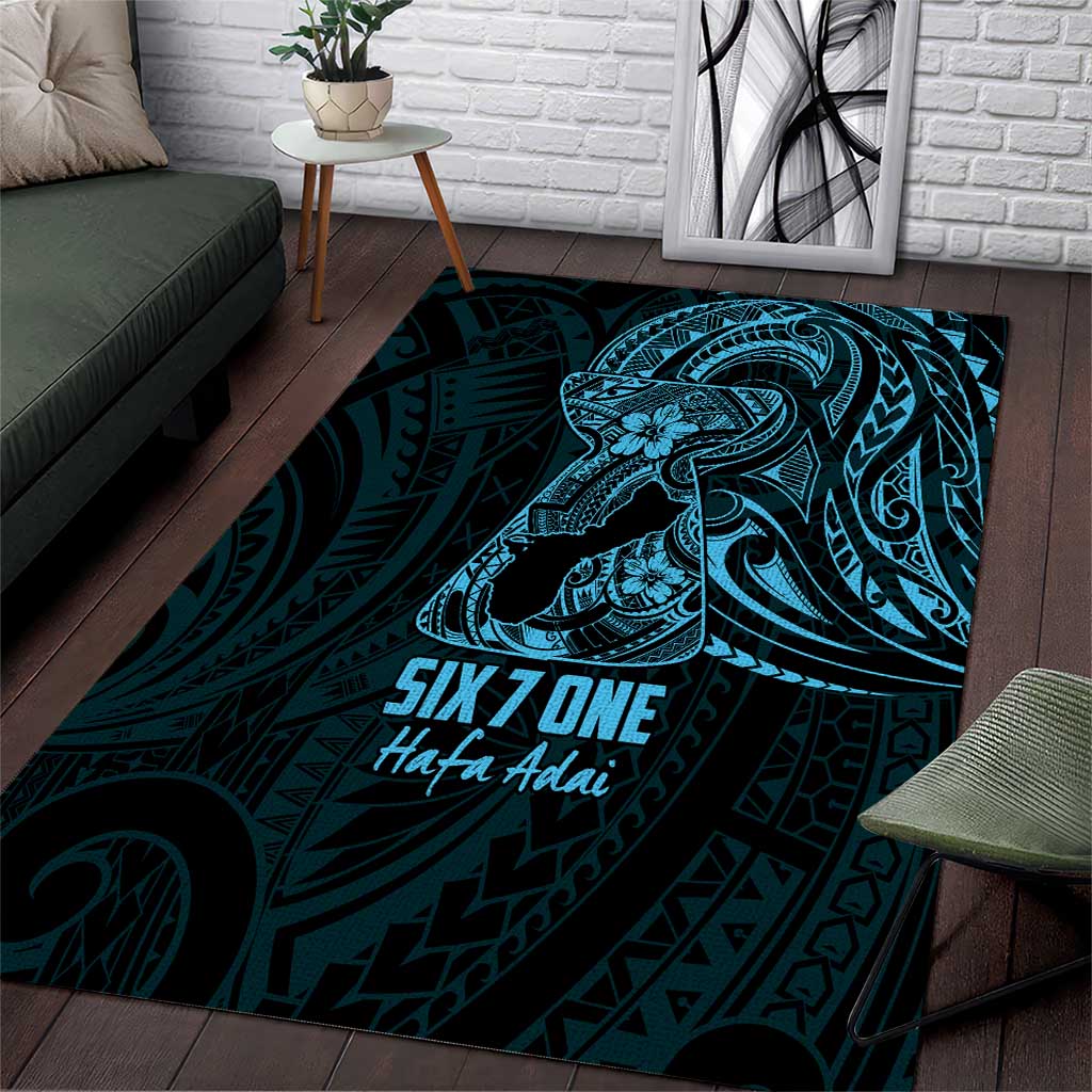 Blue Guam Latte Stone Tribal Tattoo Area Rug Hafa Adai Six 7 One