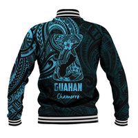 Blue Guam Latte Stone Tribal Tattoo Baseball Jacket Hafa Adai Six 7 One