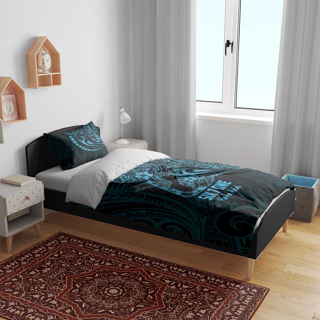 Blue Guam Latte Stone Tribal Tattoo Bedding Set Hafa Adai Six 7 One
