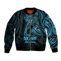 Blue Guam Latte Stone Tribal Tattoo Bomber Jacket Hafa Adai Six 7 One