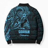Blue Guam Latte Stone Tribal Tattoo Bomber Puffer Jacket Hafa Adai Six 7 One - Polynesian Pride