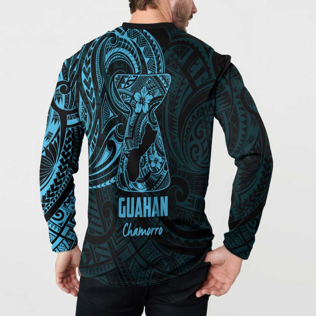 Blue Guam Latte Stone Tribal Tattoo Button Sweatshirt Hafa Adai Six 7 One