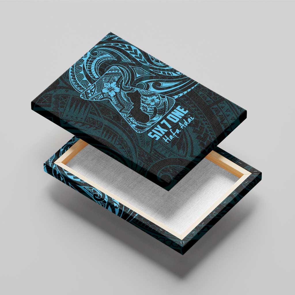 Blue Guam Latte Stone Tribal Tattoo Canvas Wall Art Hafa Adai Six 7 One
