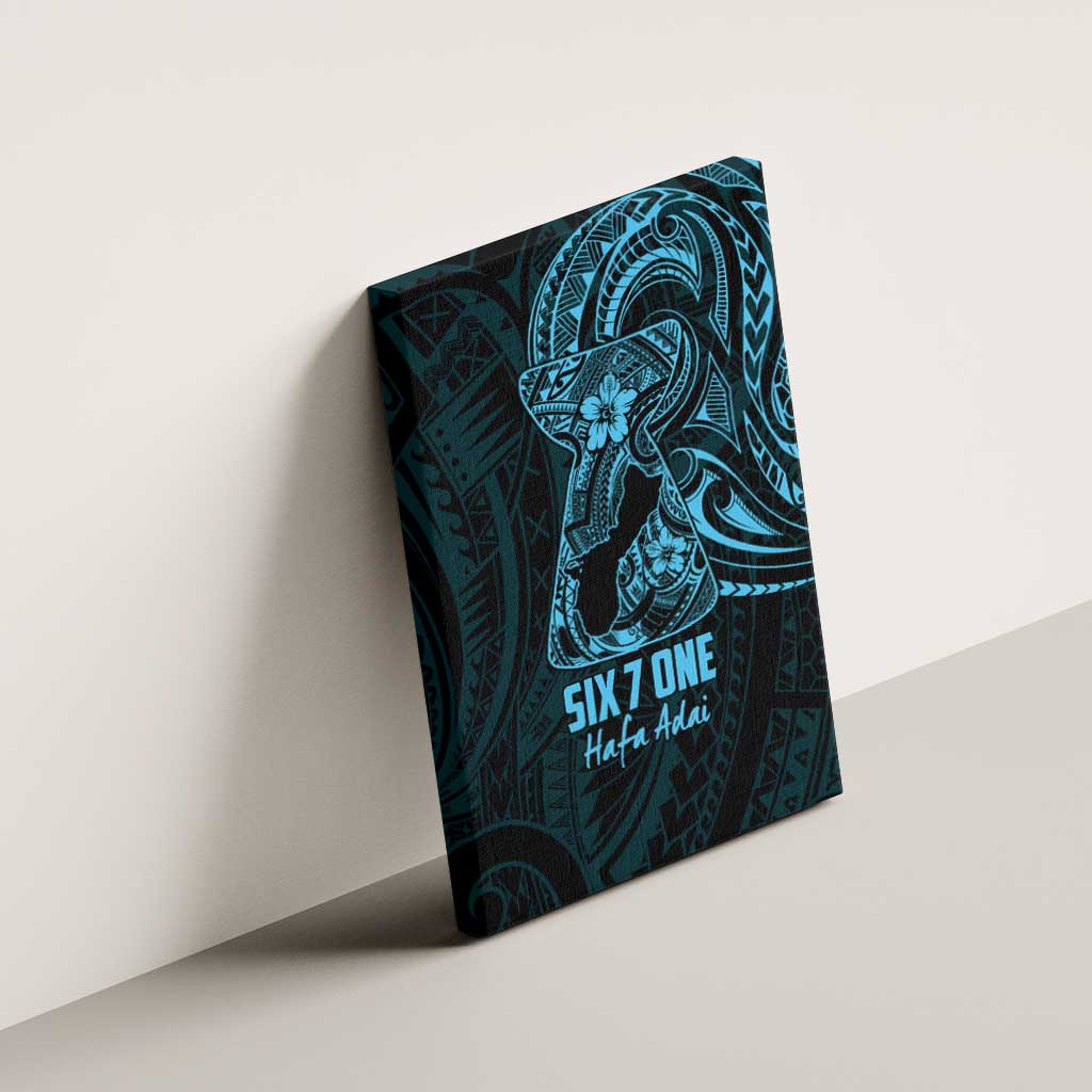 Blue Guam Latte Stone Tribal Tattoo Canvas Wall Art Hafa Adai Six 7 One