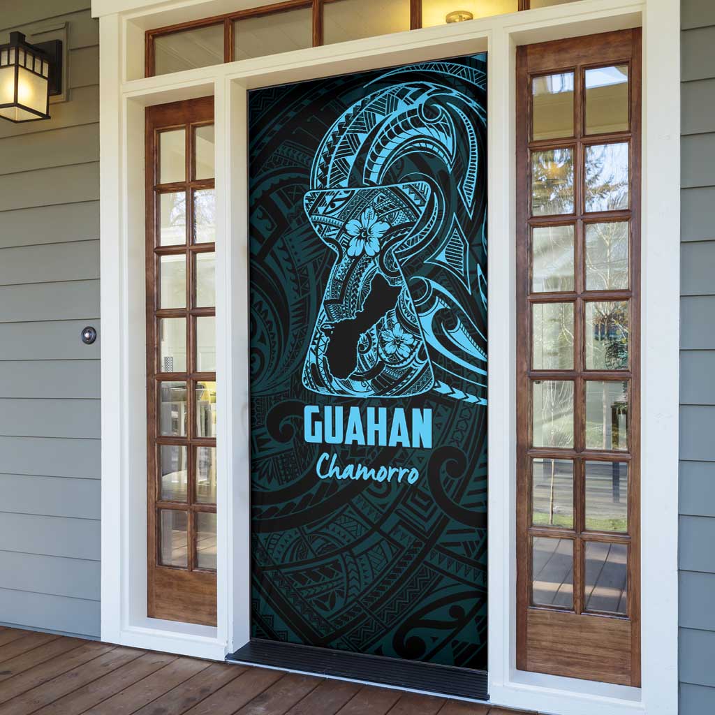 Blue Guam Latte Stone Tribal Tattoo Door Cover Hafa Adai Six 7 One - Polynesian Pride