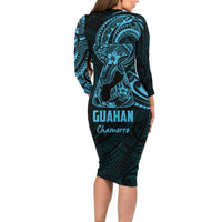 Blue Guam Latte Stone Tribal Tattoo Family Matching Long Sleeve Bodycon Dress and Hawaiian Shirt Hafa Adai Six 7 One LT9 - Polynesian Pride