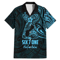 Blue Guam Latte Stone Tribal Tattoo Family Matching Mermaid Dress and Hawaiian Shirt Hafa Adai Six 7 One LT9 Dad's Shirt - Short Sleeve Blue - Polynesian Pride