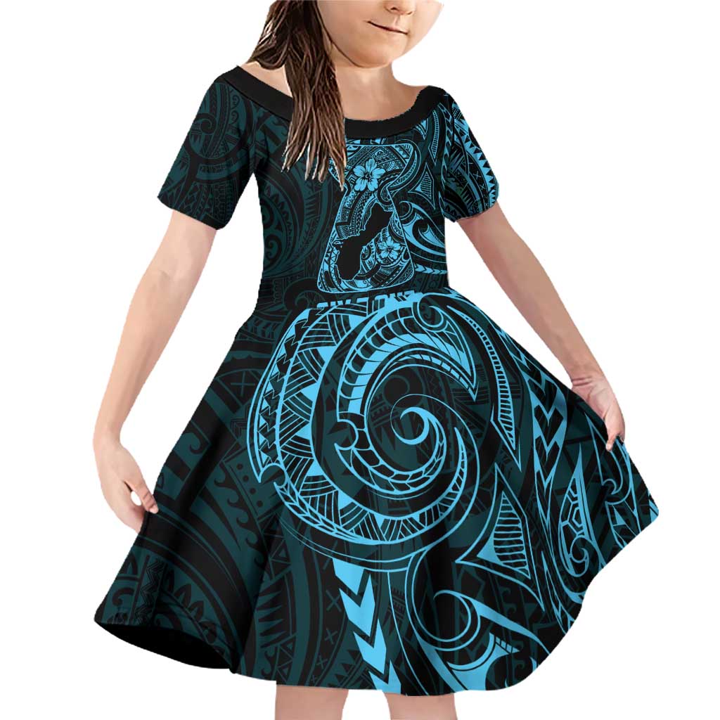 Blue Guam Latte Stone Tribal Tattoo Family Matching Off Shoulder Short Dress and Hawaiian Shirt Hafa Adai Six 7 One