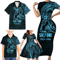 Blue Guam Latte Stone Tribal Tattoo Family Matching Short Sleeve Bodycon Dress and Hawaiian Shirt Hafa Adai Six 7 One LT9 - Polynesian Pride