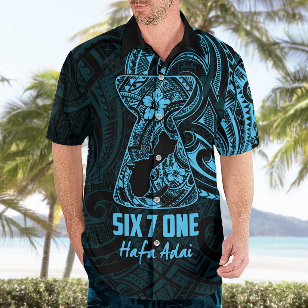 Blue Guam Latte Stone Tribal Tattoo Hawaiian Shirt Hafa Adai Six 7 One