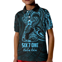Blue Guam Latte Stone Tribal Tattoo Kid Polo Shirt Hafa Adai Six 7 One