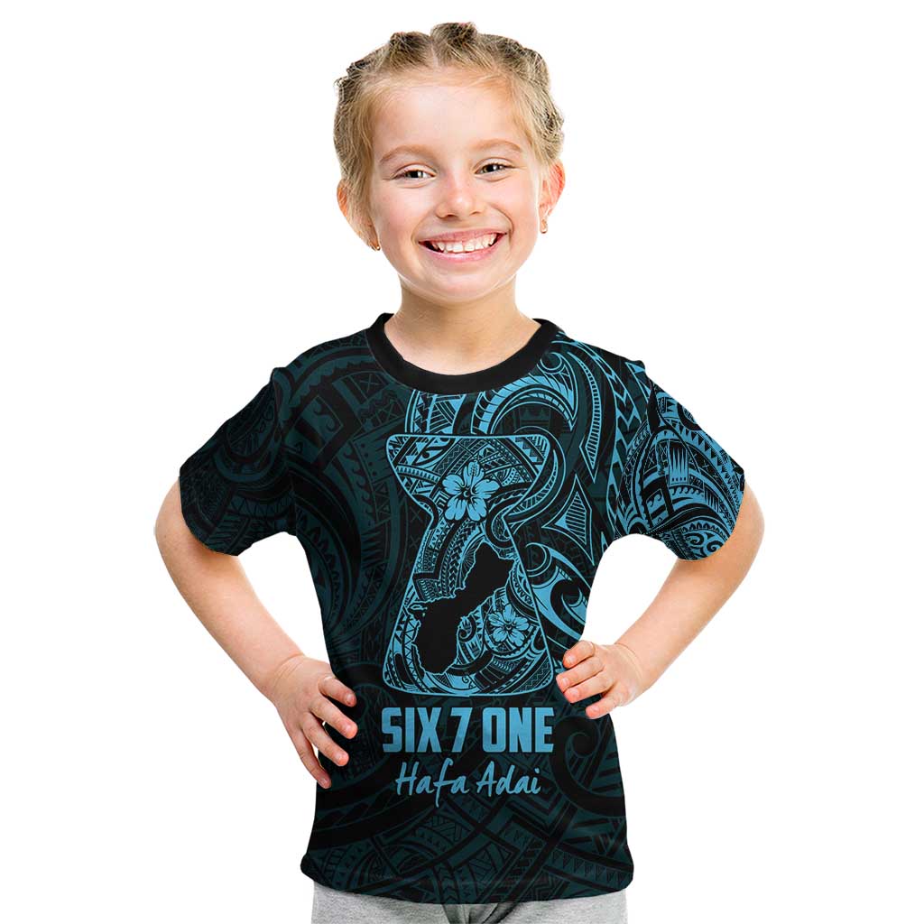 Blue Guam Latte Stone Tribal Tattoo Kid T Shirt Hafa Adai Six 7 One