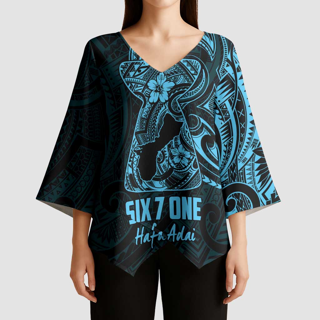 Blue Guam Latte Stone Tribal Tattoo Kimono Sleeve Blouse Hafa Adai Six 7 One - Polynesian Pride