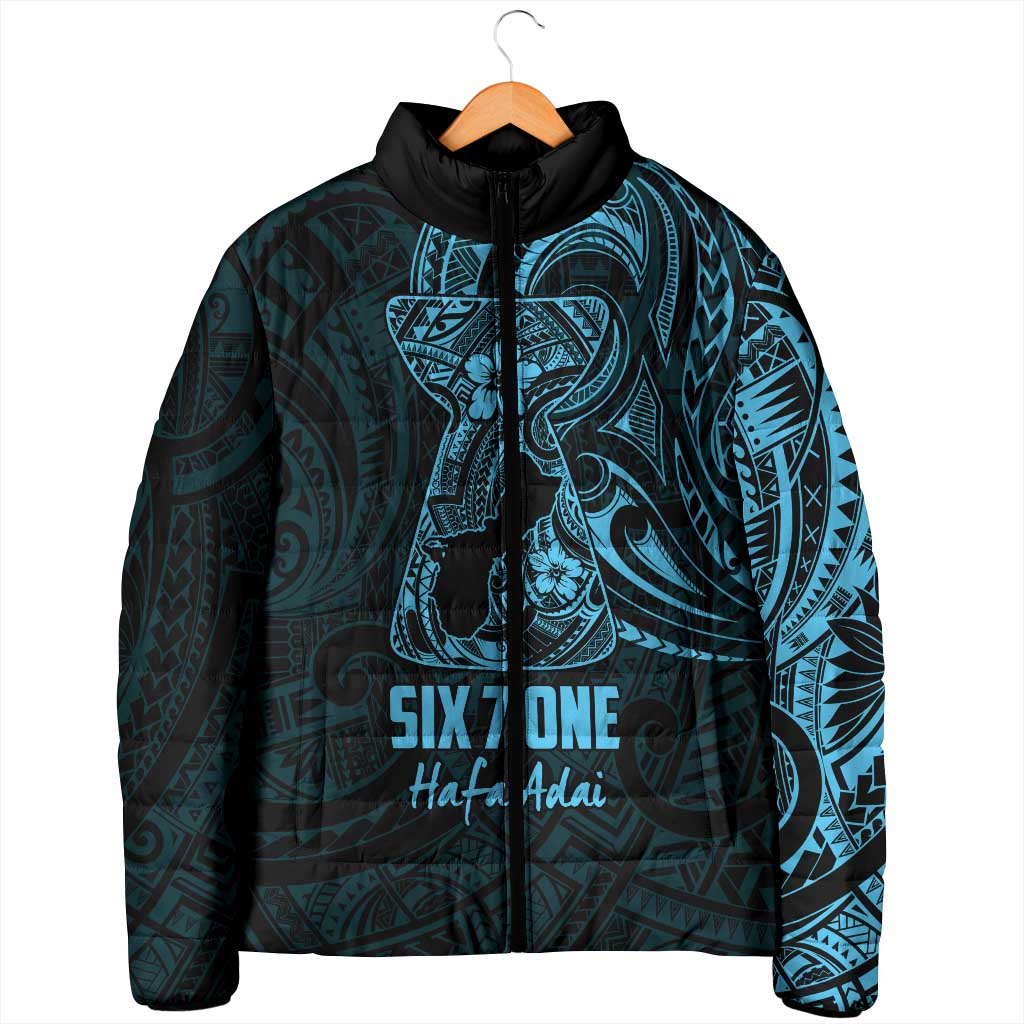 Blue Guam Latte Stone Tribal Tattoo Padded Jacket Hafa Adai Six 7 One - Polynesian Pride