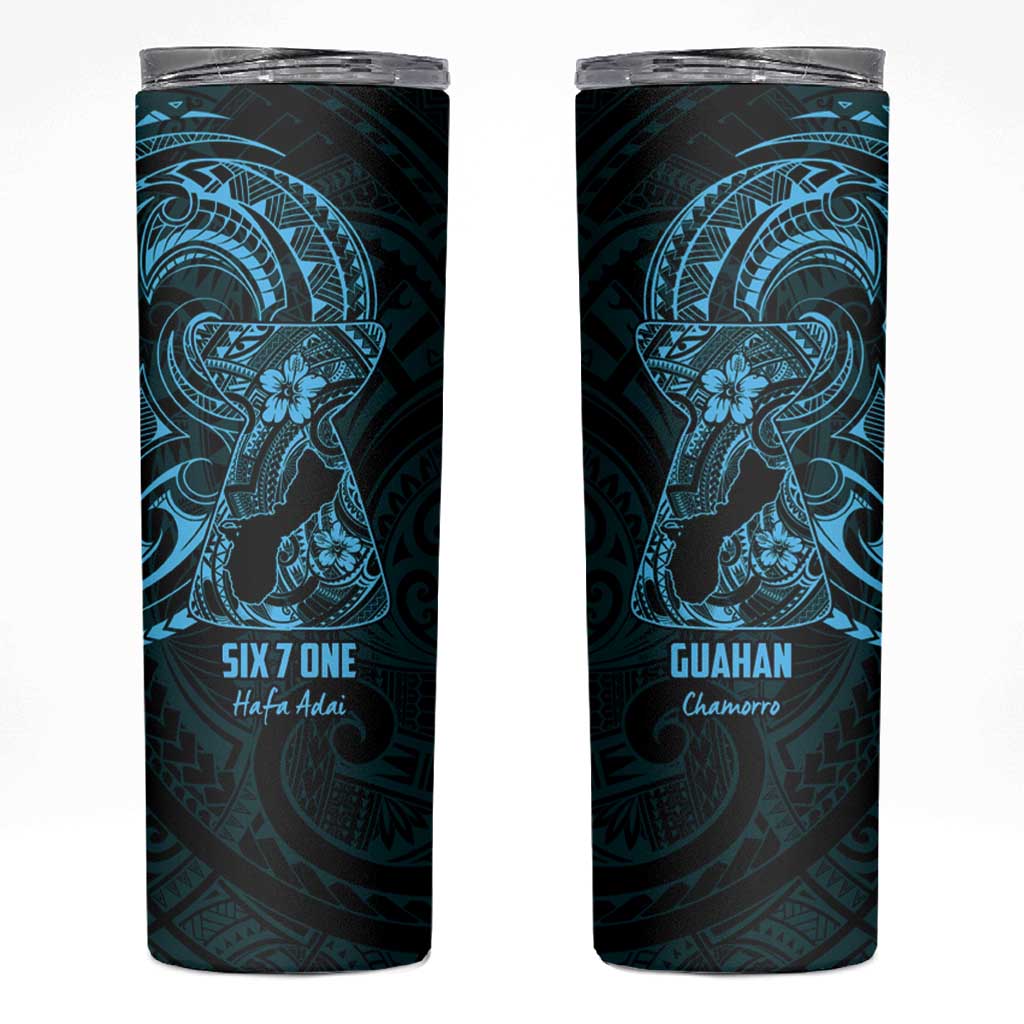 Blue Guam Latte Stone Tribal Tattoo Skinny Tumbler Hafa Adai Six 7 One