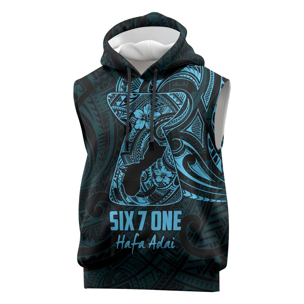 Blue Guam Latte Stone Tribal Tattoo Sleeveless Hoodie Hafa Adai Six 7 One - Polynesian Pride