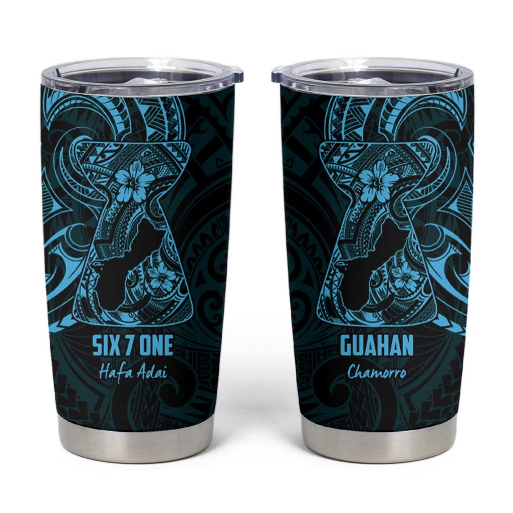 Blue Guam Latte Stone Tribal Tattoo Tumbler Cup Hafa Adai Six 7 One
