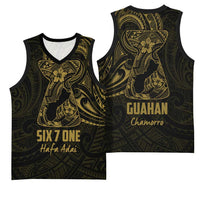 Gold Guam Latte Stone Tribal Tattoo Basketball Jersey Hafa Adai Six 7 One - Polynesian Pride