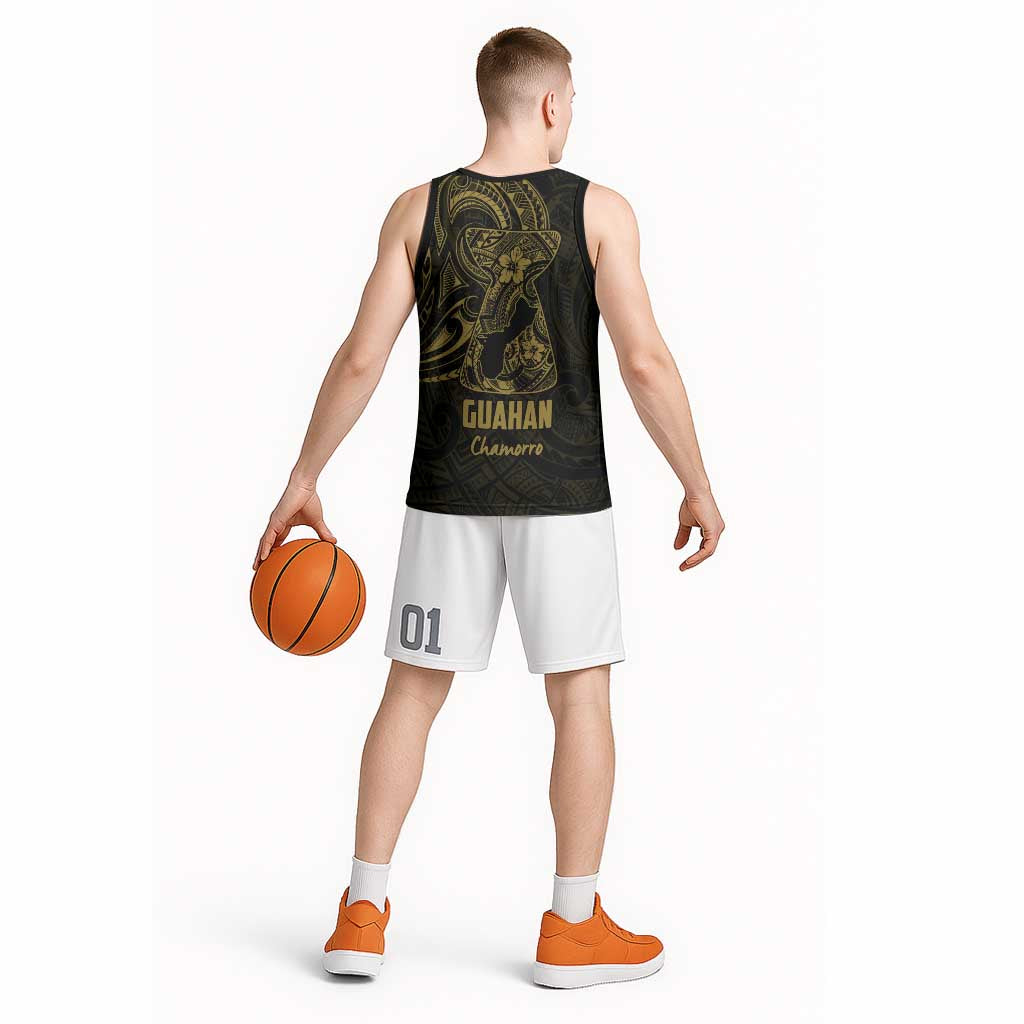 Gold Guam Latte Stone Tribal Tattoo Basketball Jersey Hafa Adai Six 7 One - Polynesian Pride