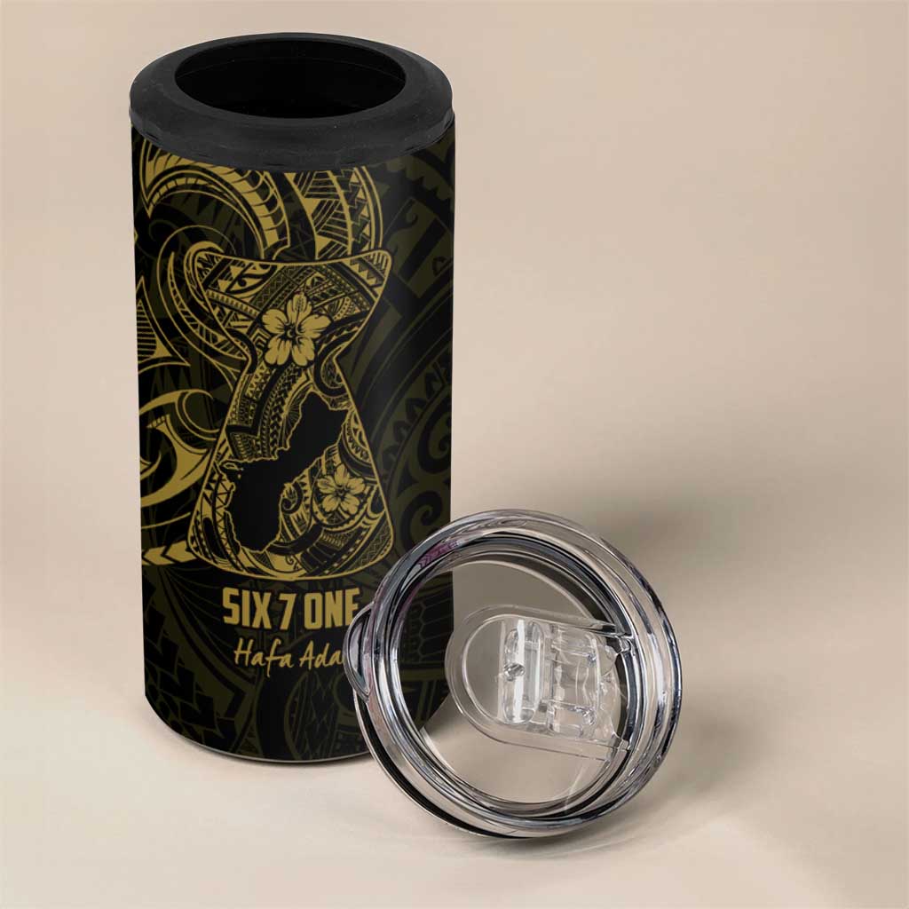 Gold Guam Latte Stone Tribal Tattoo 4 in 1 Can Cooler Tumbler Hafa Adai Six 7 One