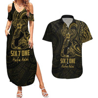 Gold Guam Latte Stone Tribal Tattoo Couples Matching Summer Maxi Dress and Hawaiian Shirt Hafa Adai Six 7 One