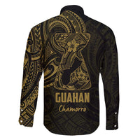 Gold Guam Latte Stone Tribal Tattoo Family Matching Long Sleeve Bodycon Dress and Hawaiian Shirt Hafa Adai Six 7 One LT9 - Polynesian Pride