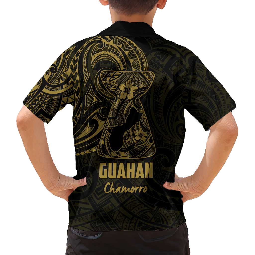 Gold Guam Latte Stone Tribal Tattoo Family Matching Off Shoulder Short Dress and Hawaiian Shirt Hafa Adai Six 7 One