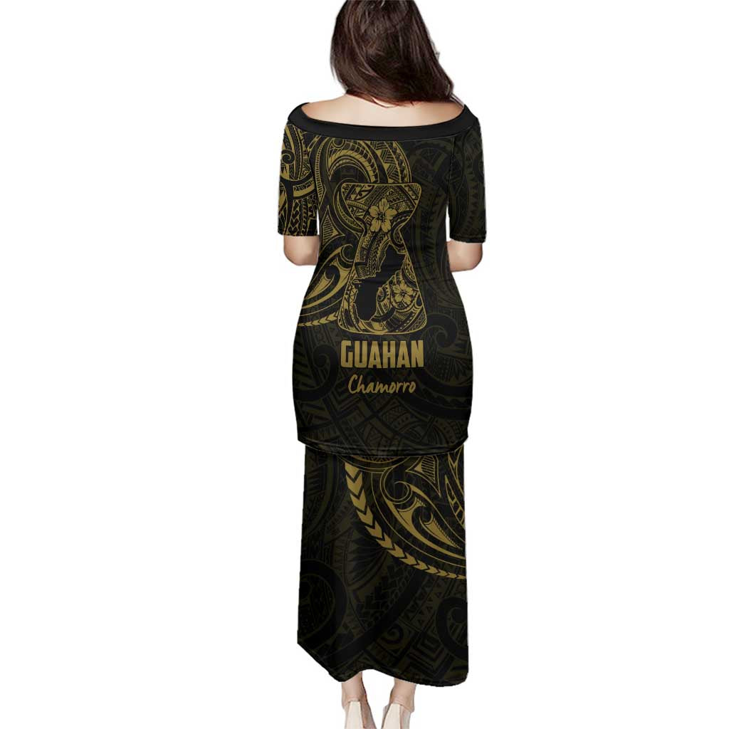 Gold Guam Latte Stone Tribal Tattoo Family Matching Puletasi and Hawaiian Shirt Hafa Adai Six 7 One