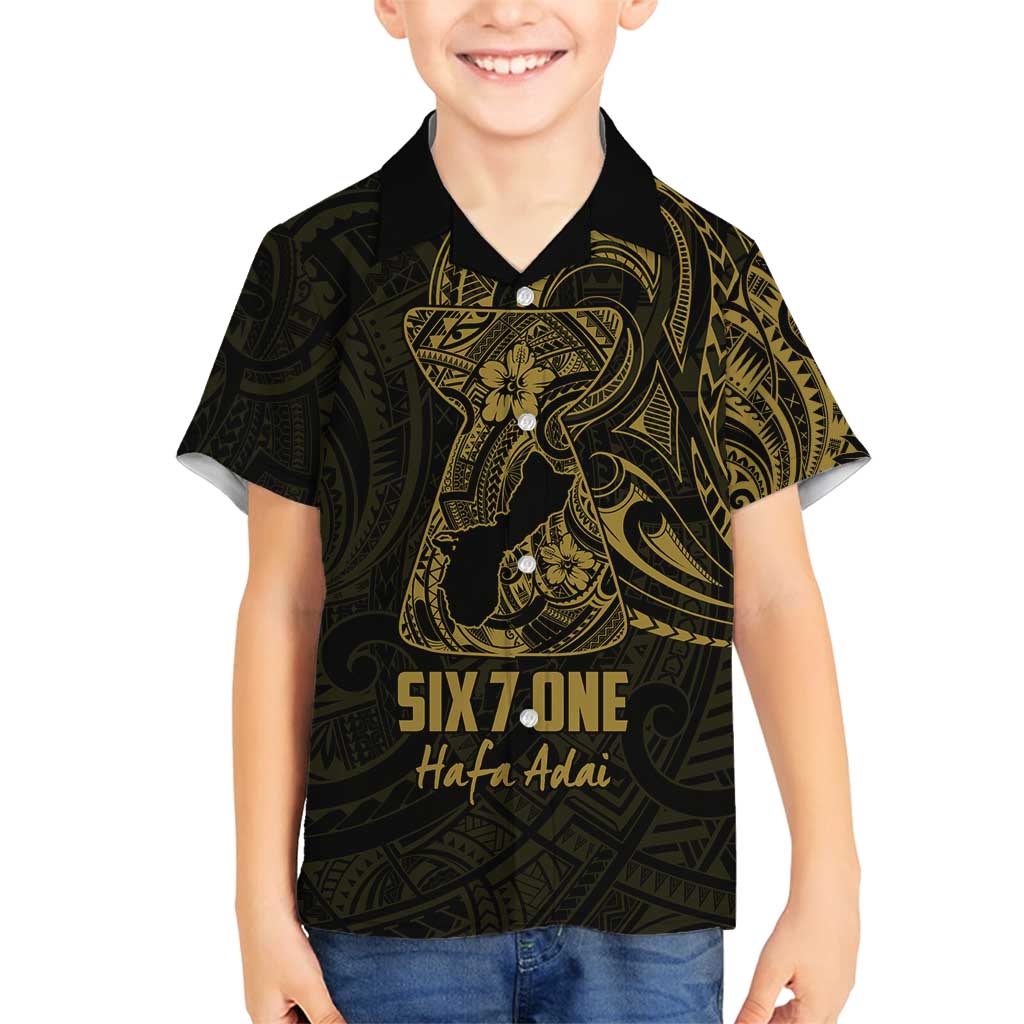 Gold Guam Latte Stone Tribal Tattoo Family Matching Puletasi and Hawaiian Shirt Hafa Adai Six 7 One