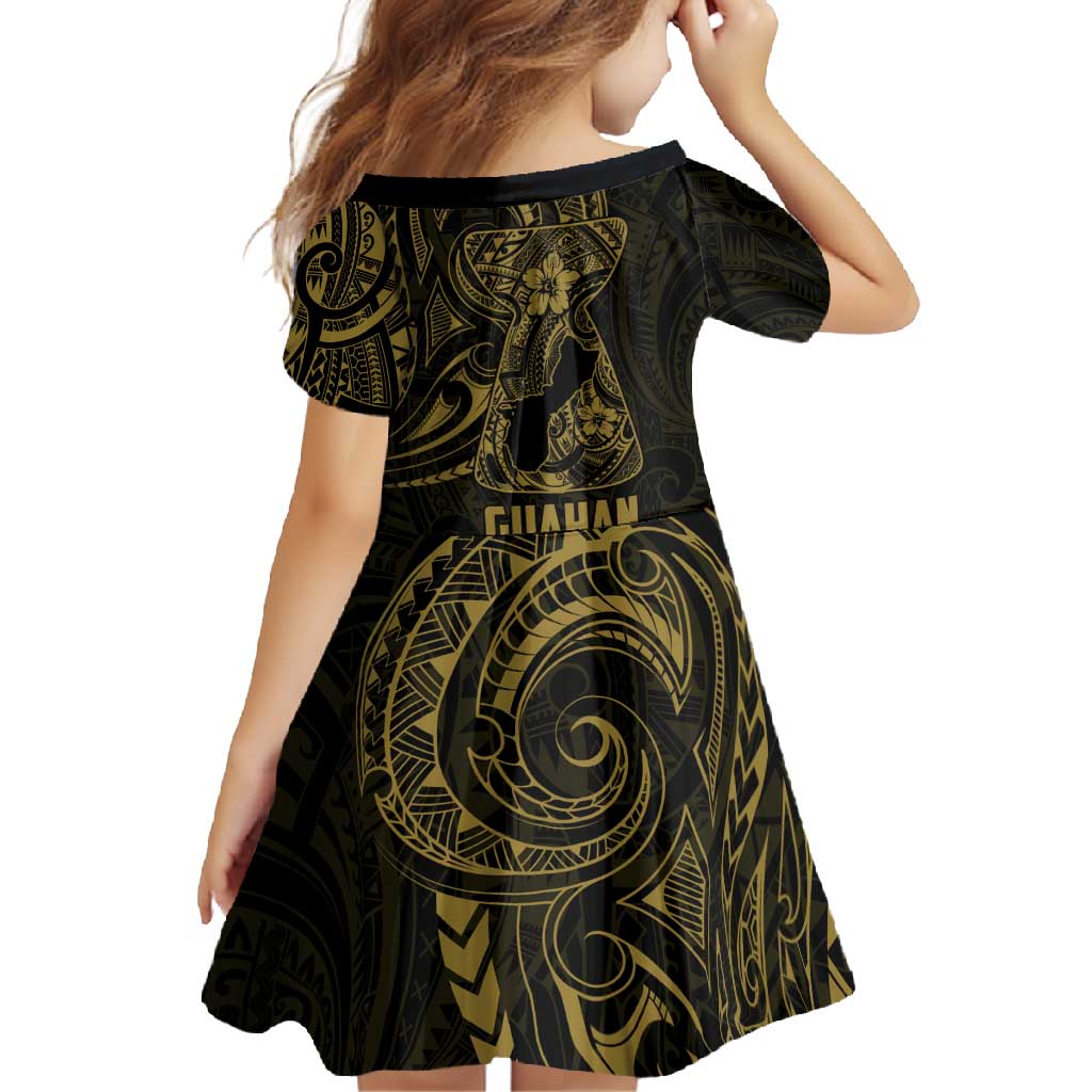 Gold Guam Latte Stone Tribal Tattoo Family Matching Short Sleeve Bodycon Dress and Hawaiian Shirt Hafa Adai Six 7 One LT9 - Polynesian Pride