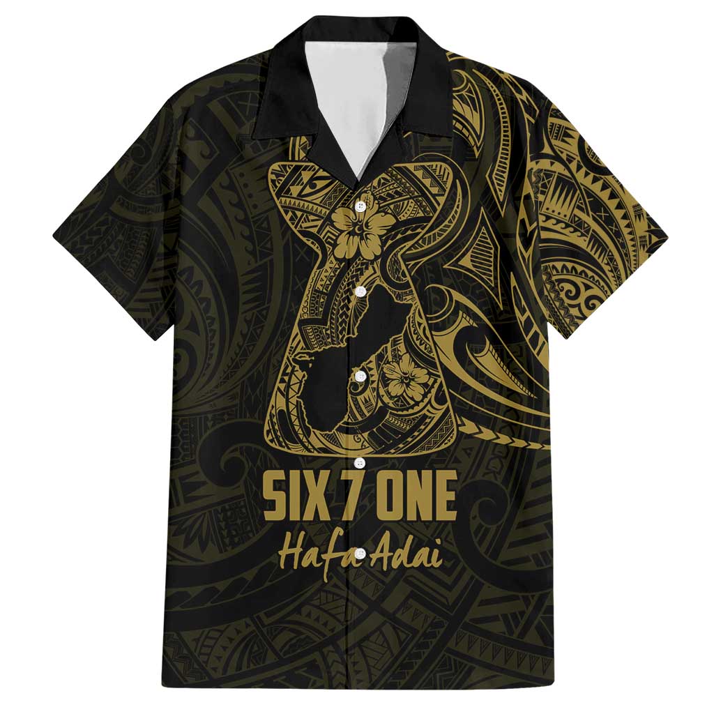 Gold Guam Latte Stone Tribal Tattoo Family Matching Short Sleeve Bodycon Dress and Hawaiian Shirt Hafa Adai Six 7 One LT9 Dad's Shirt - Short Sleeve Gold - Polynesian Pride