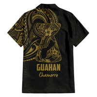 Gold Guam Latte Stone Tribal Tattoo Family Matching Short Sleeve Bodycon Dress and Hawaiian Shirt Hafa Adai Six 7 One LT9 - Polynesian Pride