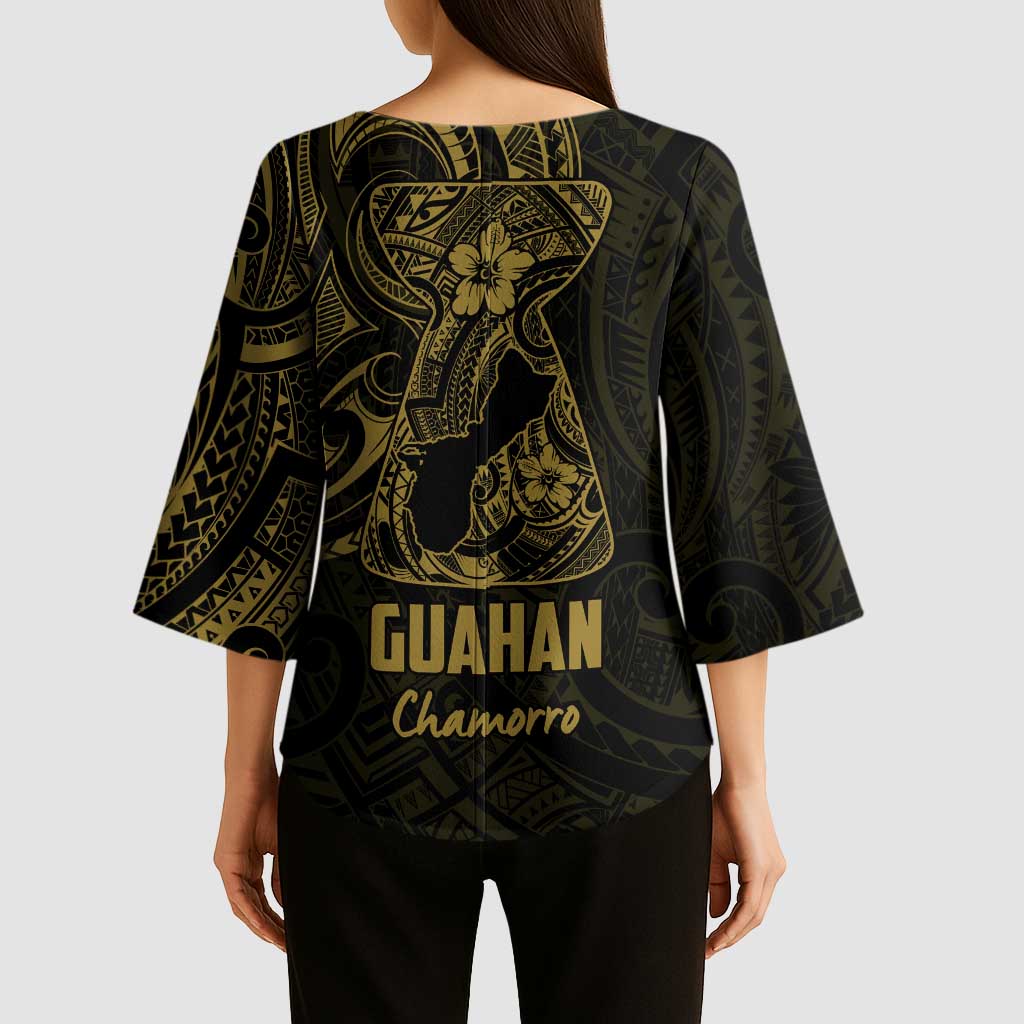 Gold Guam Latte Stone Tribal Tattoo Kimono Sleeve Blouse Hafa Adai Six 7 One - Polynesian Pride